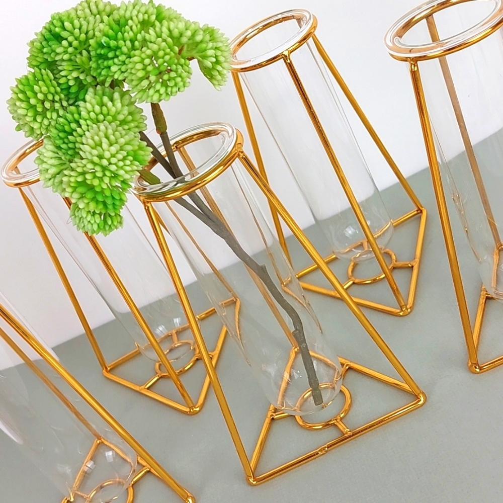 Triangular Gold Metal Frame Test Tube Bud Vases